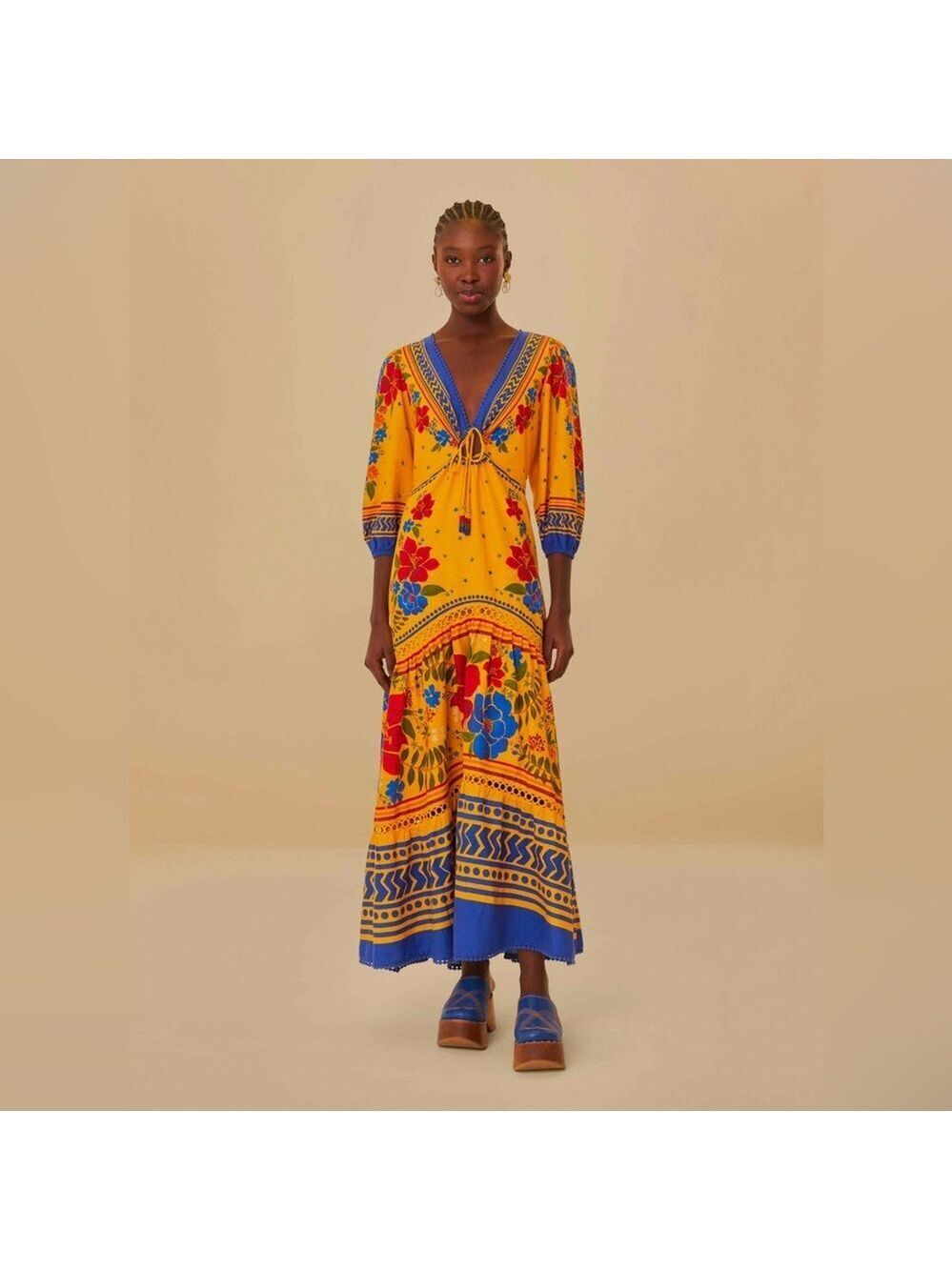 Farm Rio Yellow Floral Yard Maxi Dress